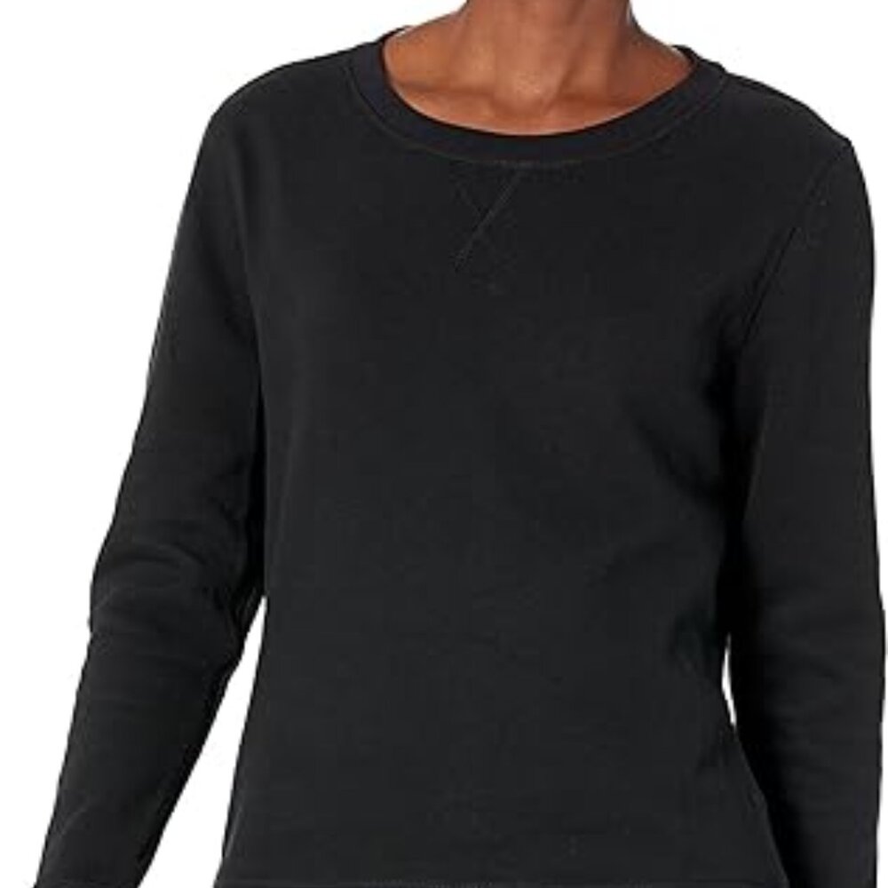 Amazon Essentials Women's Black French Terry Fleece Crewneck Sweatshirt Medium